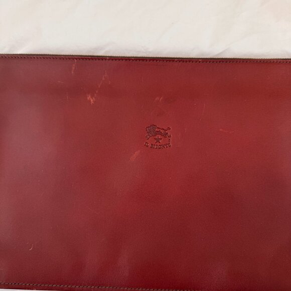 Il Bisonte Dark Bordeaux Red Leather Zipper Pouch Clutch - Picture 7 of 11